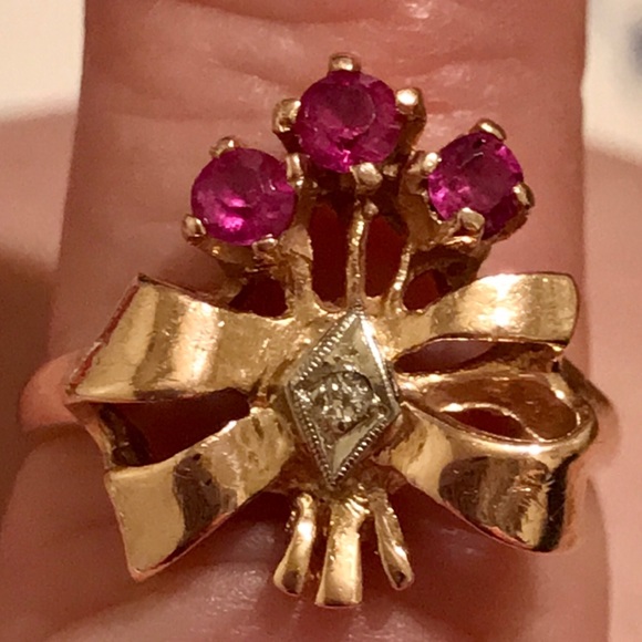 ❌❌❌SOLD ❌❌❌RUBIES AND DIAMOND 14 KT ROSE GOLD RING - Picture 9 of 16